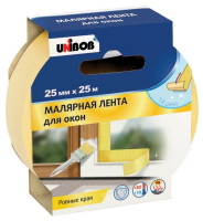 Клейкая лента малярная для окон UNIBOB, 25мм х 25м