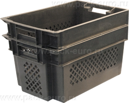 Ящик перфорированный 600×400×300, арт.: 108, объём 50, чёрный, код: 18273, арт. 108
