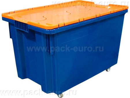 Ящик с крышкой 600х400х350 на колёсах, синий с оранжевой крышкой, код:25754, арт. 603-1 SP НСТ