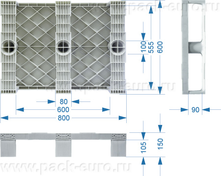 Паллет 800x600х150 сплошной, на 3-х полозьях, арт. TR 680 черный, код: 07877, арт. TR 680 черный