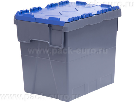 Ящик полимерный 400х300х360 сплошной серый с синей крышкой, код: 41348, арт. 4336-1 SE