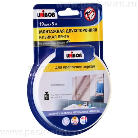 Двухсторонняя КЛ UNIBOB для крепления зеркал, 19 мм х 5 м (вспененная)