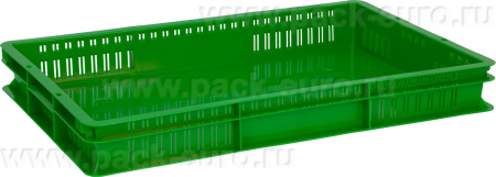 Ящик 600х400х75 дно сплошное, стенки перфорированные  зелёный, арт. 423-1