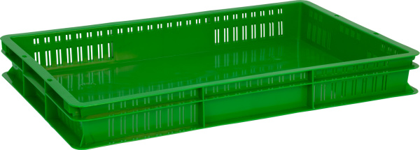 Ящик 600х400х75 дно сплошное, стенки перфорированные  зелёный, арт. 423-1