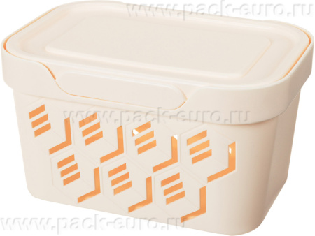 Ящик DELuxe 189х132х110 1,9 л  для хранения перфорированный с крышкой  бежевый, арт. DELUXE 1,9