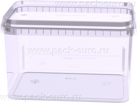 Контейнер 0,5л. прямоугольный с прозрачной крышкой, без ручки  прозрачный, арт. КН 0,5пр прозр