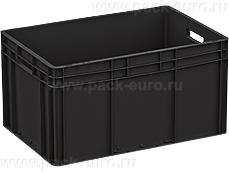 Ящик п/п 600х400х320 сплошной чёрный, гладкое дно, открытые ручки, арт. ЕС 6432.1 R
