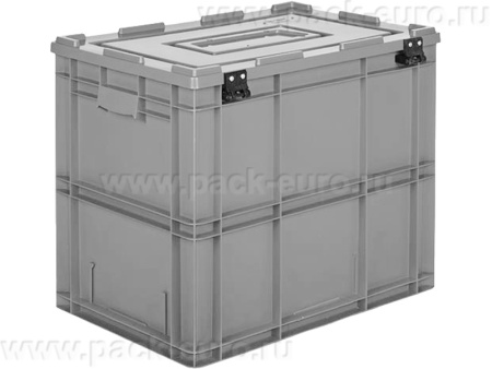 Ящик 600х400х520 сплошной, усиленное дно, с крышкой цв. серый, код: 40243, арт. HP 4650 WL