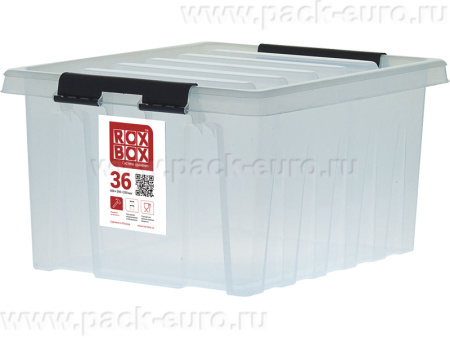 Ящик 500х390х250 мм с крышкой и клипсами прозрачный, арт. Rox Box 36
