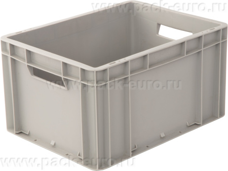 Ящик п/п 400х300х220 сплошной серый, гладкое дно, открытые ручки, арт. ЕС 4322.1