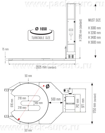 Паллетоупаковщик Pride AW с платформой для гидравлических тележек d-1,5m, h-2,4m