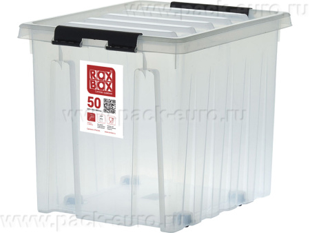 Ящик 500х390х390 мм с крышкой и клипсами, на роликах, прозрачный, арт. Rox Box 50