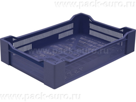 Ящик пластиковый перфорированный 600х400х135  синий, арт. 119