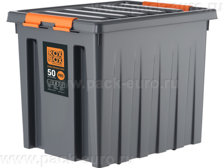 Ящик 500х390х390 мм с крышкой и клипсами, на роликах, PRO,  антрацит, арт. Rox Box PRO 50