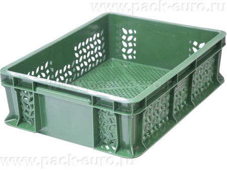 Ящик 400х300х120 перфорированный, с внешней ручкой  зелёный, арт. 701.01.02