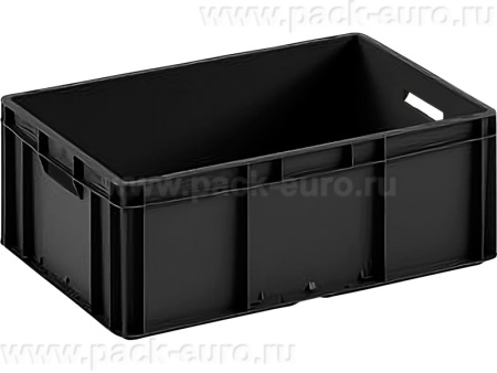 Ящик п/п 600х400х220 сплошной чёрный, гладкое дно, открытые ручки, арт. ЕС 6422.1 R