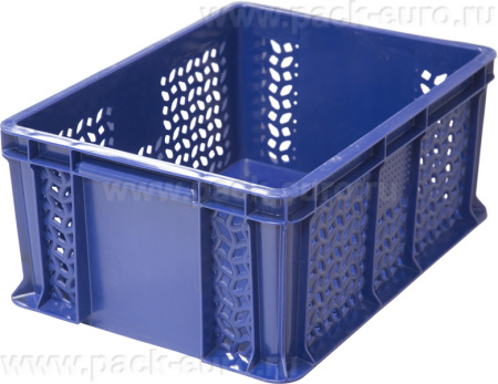 Ящик 400х300х180 дно сплошное, стенки перфорированные, с внешней ручкой  синий, арт. 702.02.02