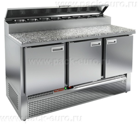 PZE2-111/GN (1/6H) КАМЕНЬ стол для пиццы охл.(+2+10), 3 двери, 1485х700х850мм, ниж.распол.агрегата,, арт. 286760 от компании Европактрейд