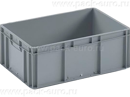 Ящик п/п 600х400х220 сплошной серый, гладкое дно, закрытые ручки, арт. ЕС 6422.2