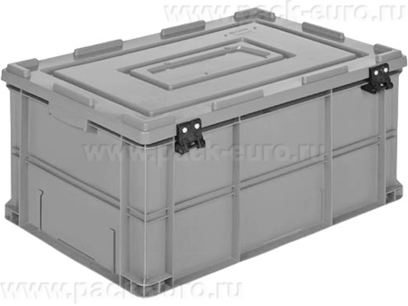 Ящик 600х400х300 сплошной, усиленное дно, с крышкой цв. серый, код: 40240, арт. HP 4628 WL