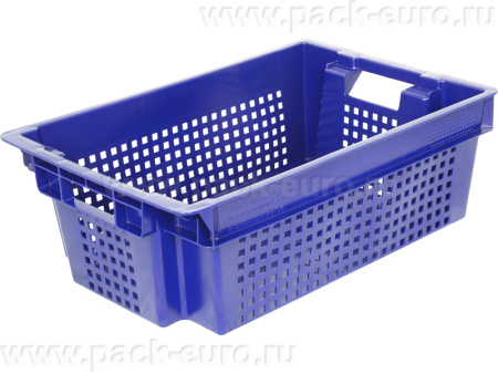 Ящик п/э 600х400х200 дно сплошное, стенки перфорированные цв. синий, арт. 102-1 мск