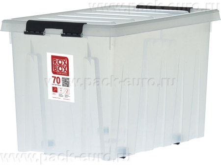 Ящик 589х396х355 мм с крышкой и клипсами, на роликах, прозрачный, арт. Rox Box 70Д