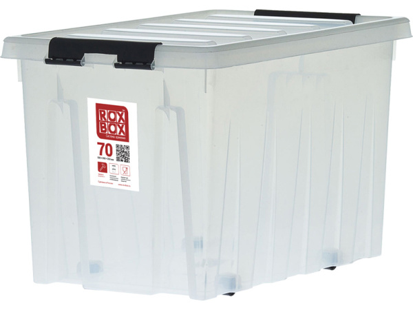 Ящик 580х390х365 с крышкой на роликах, 70 л. прозрачный, код: 24840, арт. Rox Box 70Д