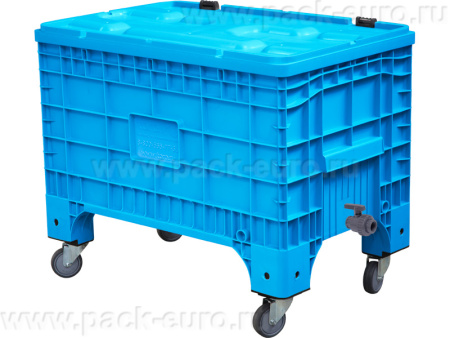Контейнер 1017х636х793 сплошной, на колёсах, с крышкой на петлях, с КШ 1 внешняя резьба сини, арт. B-Box 1065 Mini синий WСH КШ1