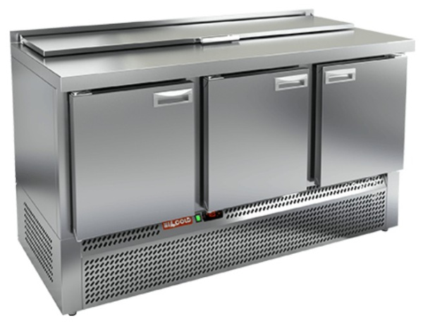 SLE1-111SN (1/3) стол для салатов  охл.(+2+10), 3 двери, 1485х600х850мм, ниж.распол.агрегата, HICOLD, арт. 283992 от компании Европактрейд