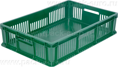 Ящик 600*400*140 мм дно сплош.стенки перф. с полузакрытой ручкой зеленый, арт. 705.02.03