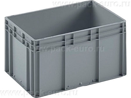 Ящик п/п 600х400х320 сплошной серый, гладкое дно, закрытые ручки, арт. ЕС 6432.2
