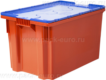 Ящик сплошной 600×400×365 мм, объем 63 л., арт.: 603-1 SP , красный с синей крышкой, код: 18662, арт. 603-1 SP