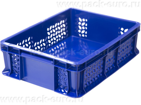 Ящик 400х300х120 дно сплошное, стенки перфорированные, с внешней ручкой  синий, арт. 701.02.02