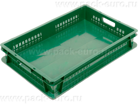 Ящик п/э 600х400х100 стенки перф.  сплошное дно зелёный, арт. 6410-01