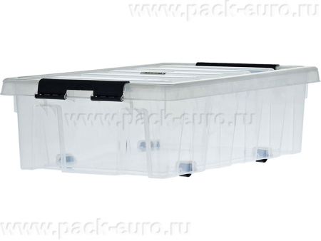 Ящик 580х390х180 мм с крышкой и клипсами, на роликах, прозрачный, арт. Rox Box 35