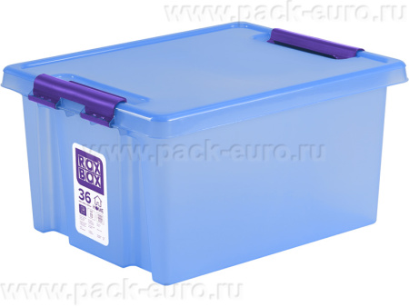 Ящик п/п 500х390х255 36л. с крышкой на клипсах цв. голубой, арт. Rox Box Home 36