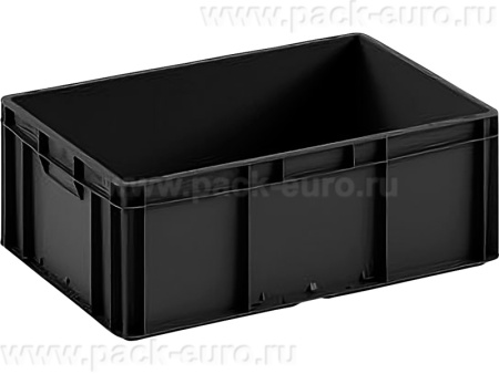 Ящик п/п 600х400х220 сплошной чёрный, гладкое дно, закрытые ручки, арт. ЕС 6422.2 R