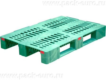 Паллет 1200х800х150 перфорированный усиленный (версия 2), на 3-х полозьях  зеленый, арт. TR 1208-3-2 зеленый