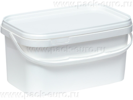 Ведро 2л. прямоугольное, с белой крышкой, с ручкой пластик  белый, арт. ВПпр  2