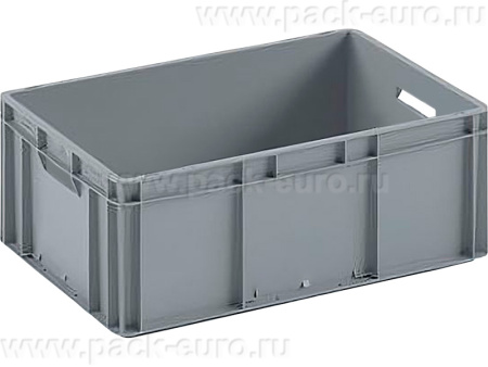 Ящик п/п 600х400х220 сплошной серый, гладкое дно, открытые ручки, арт. ЕС 6422.1