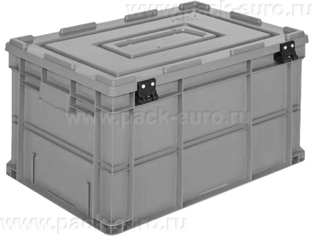 Ящик 600х400х345 сплошной, усиленное дно, с крышкой цв. серый, код: 40241, арт. HP 4632 WL