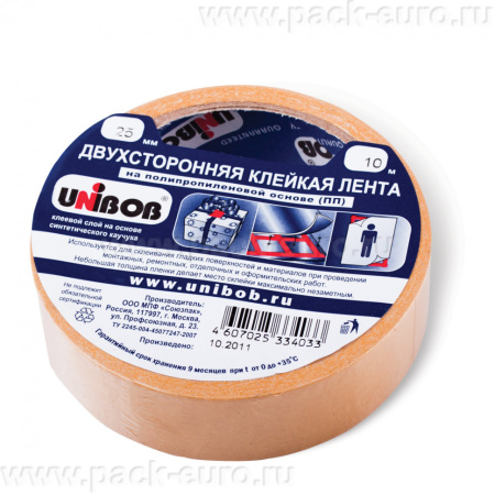 Двухсторонняя КЛ UNIBOB, 25 мм х 10 м (полипропилен)