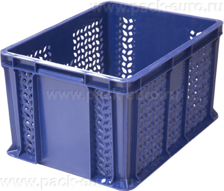 Ящик 400х300х230 перфорированный, с внешней ручкой  синий, арт. 703.01.02