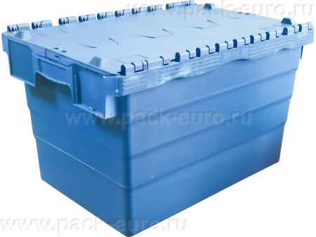 Ящик п/э 600х400х360 сплошной, с крышкой синий, арт. SPKM 365