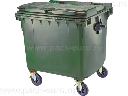 Мусорный контейнер п/э 1100л. на колёсах, с крышкой, зелёный, арт. MGBR-1100 зеленый