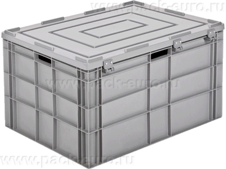 Ящик 800х600х450 сплошной, усиленное дно, открытые ручки, с крышкой цв. серый, код: 40216, арт. AX 8644 WL