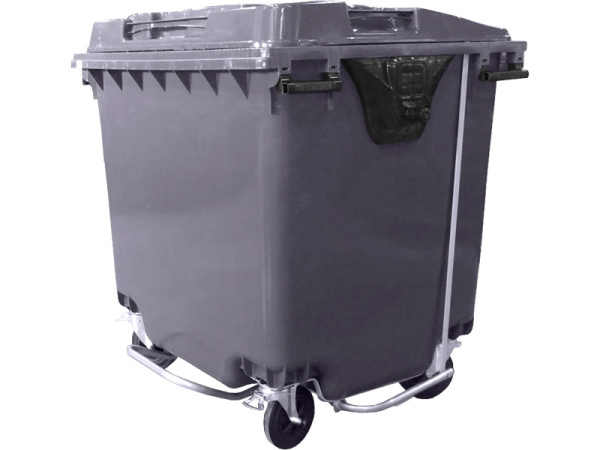 Мусорный контейнер 1100л. на колёсах, с педальным приводом цв. зелёный (Мусорный контейнер 1100л. на колёсах, с педальным приводом цв. серый), арт. МКТ-1100 ПП серый