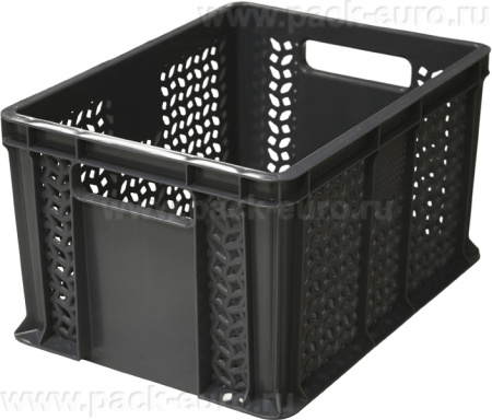 Ящик 400х300х230 перфорированный, с ручками  чёрный, арт. 703.01.01