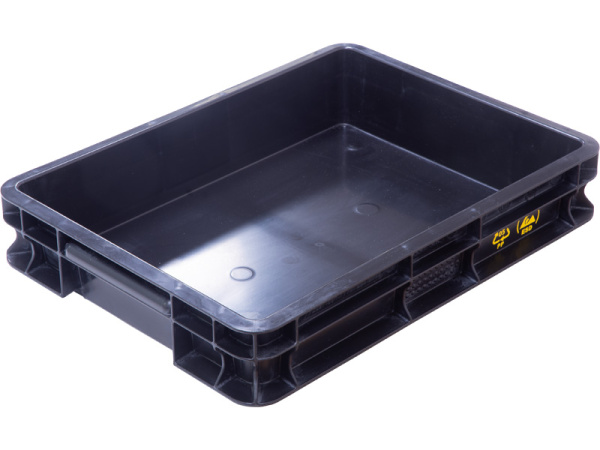 Ящик п/э 400х300х75 мм сплошной, с внешней ручкой, антистатический, код: 32436, арт. 700.03.02 ГД ESD