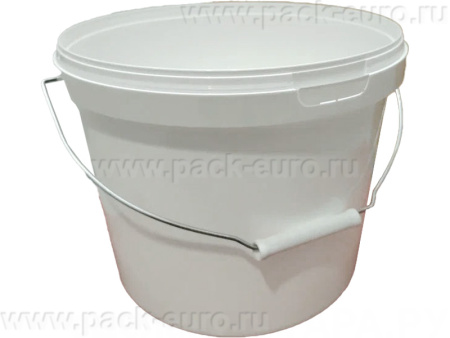 Ведро 10,7л круглое, с металлической ручкой, с белой крышкой, код: 36795, арт. ВП 10,7б бел